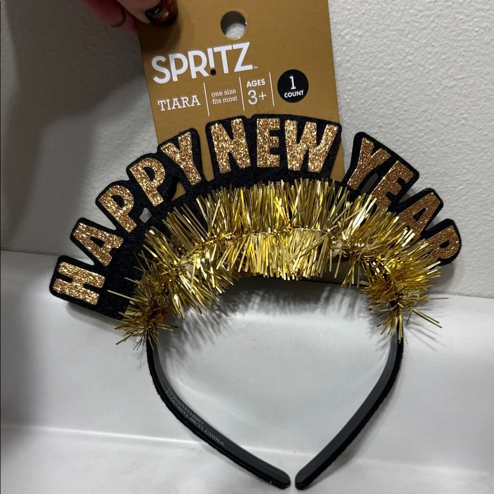 New Year Tiara with Black and Gold Glitter (5 Ct)